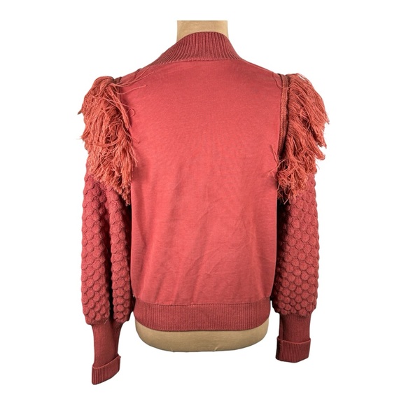 Anthropologie Womens DOLAN Fringed Sweater Bubble Quilted Sleeve Size Small - Picture 4 of 11